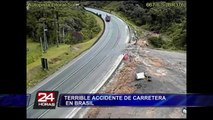 Impactante: camión mezclador de cemento volcó en carretera de Brasil