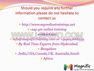 SAP QM Online Training by SAP QM Professional Trainers in India , UK , USA