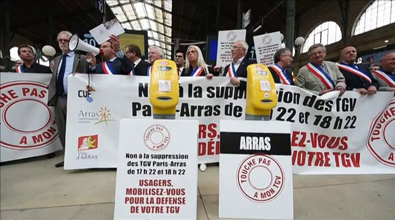 Arras: les élus arrageois et les usagers du TGV Paris - Arras, mardi 3 juin, à la gare du Nord