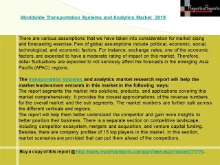 Global Transportation Systems and Analytics Market Forecast to 2018