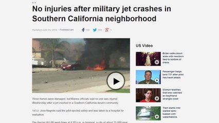 Military Harrier Jet Bursts Into Flames After Crashing Into California Neighborhood
