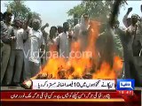 Protests in Lahore & Multan against Nawaz government budget , Protestors burnt teddy lion in protest