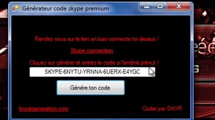 GENERATEUR DE CODE PREMIUM SKYPE