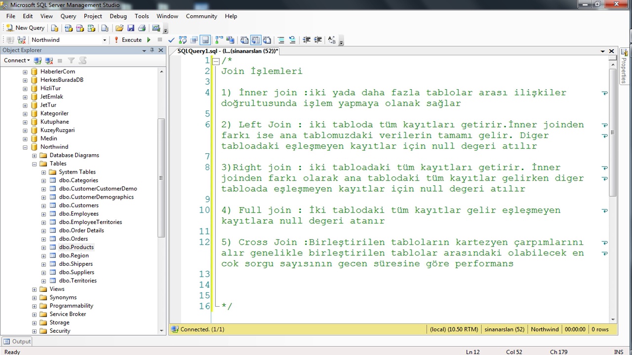 T-SQL Join Kullanimi Inner Join  Left Join  Right Join  Full  Join  Cross Join
