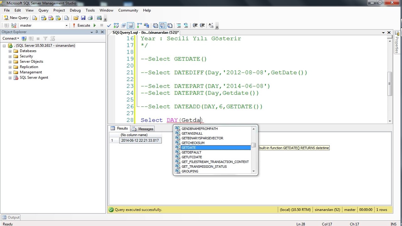 T-SQL DATE AND TIME FUNCTIONS Kullanimi