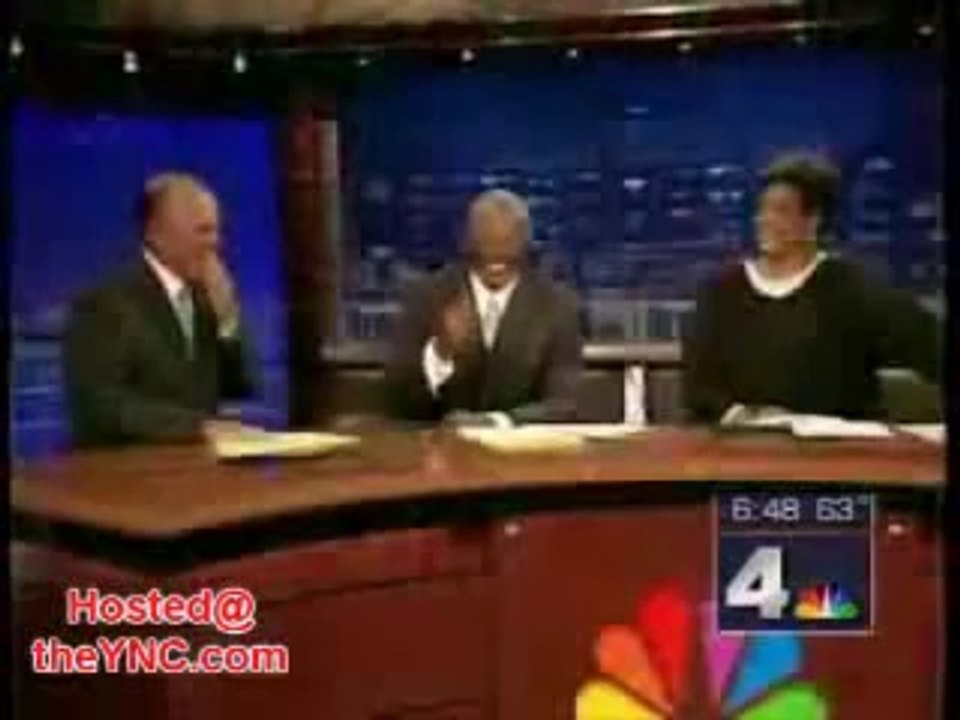 News reader cannot stop laughing at model falling over!