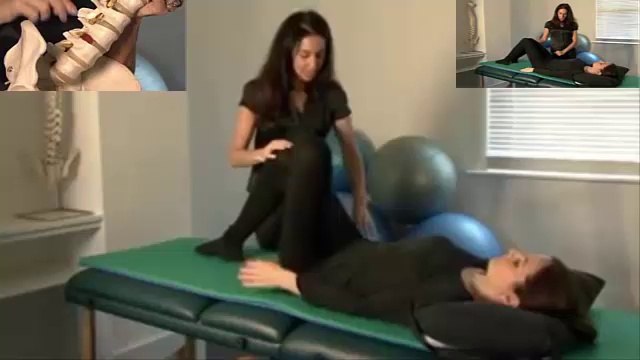 physiotherapist demonstrates gentle exercises for piriformis syndrome, a form of sciatica.