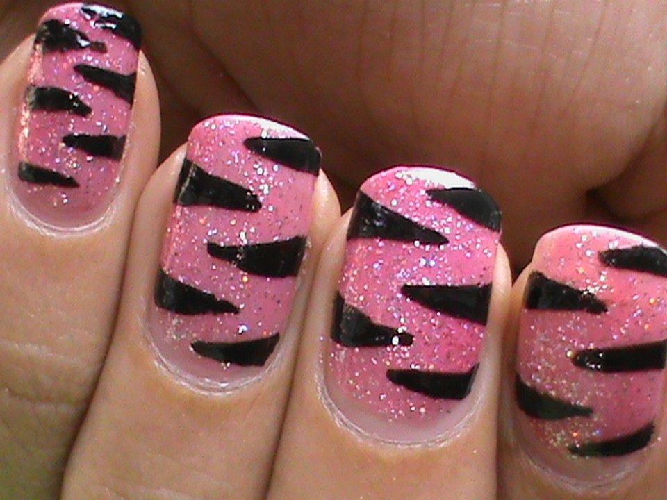 Pink Tiger nails - glitter nail polish designs animal nail art