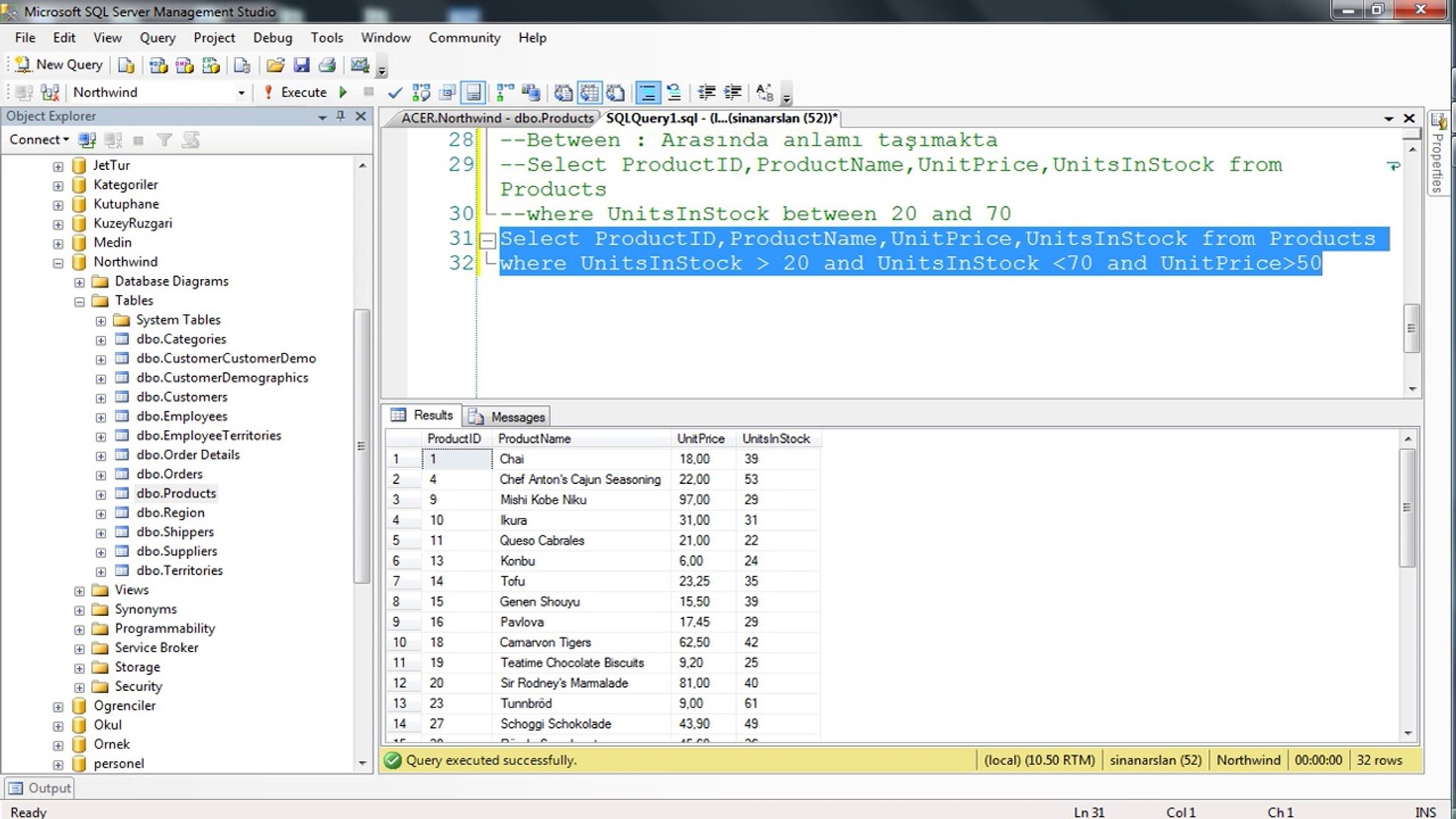 ⁣T-SQL LIKE BETWEEN AND OR IN NULL Kullanimi