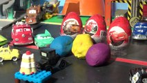 Play Doh Surprise Eggs in Pixar Cars Lightning McQueen with The Haulers  and Lizzies Surprise Birthd