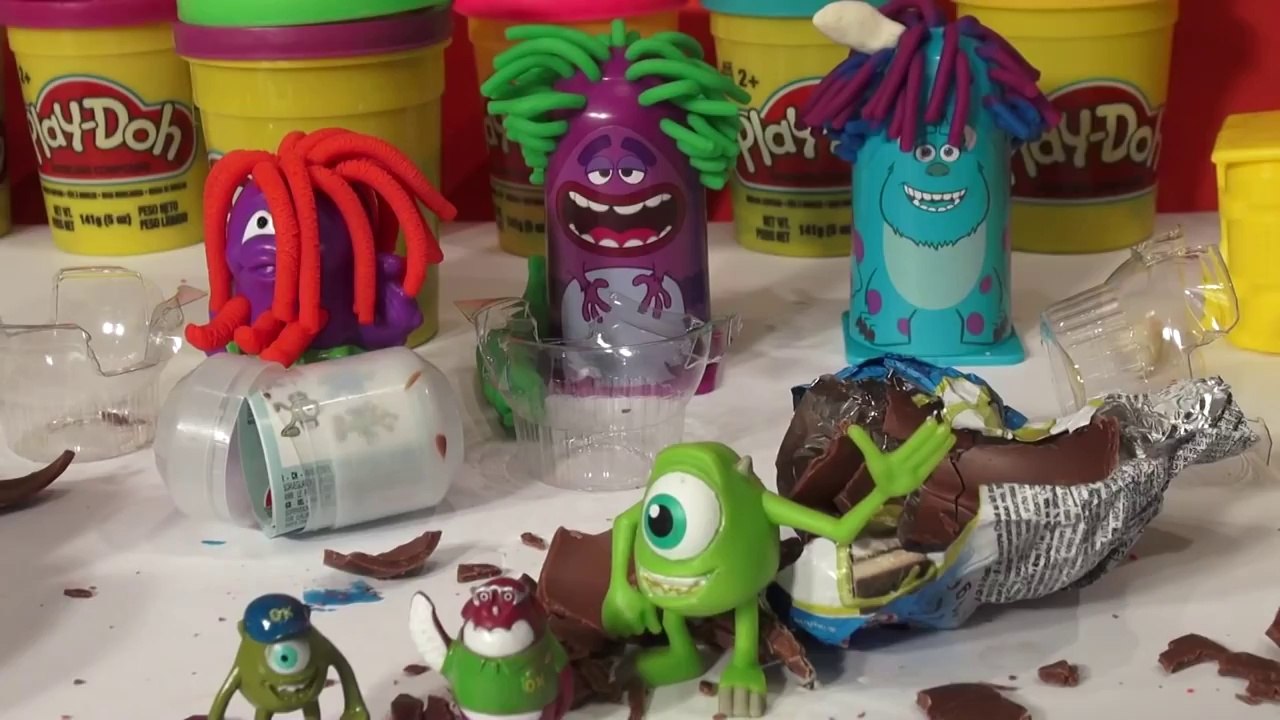 Play Doh Monsters University and 3 Kinder Surprise Eggs with Mike and Sully and more Play Doh creati