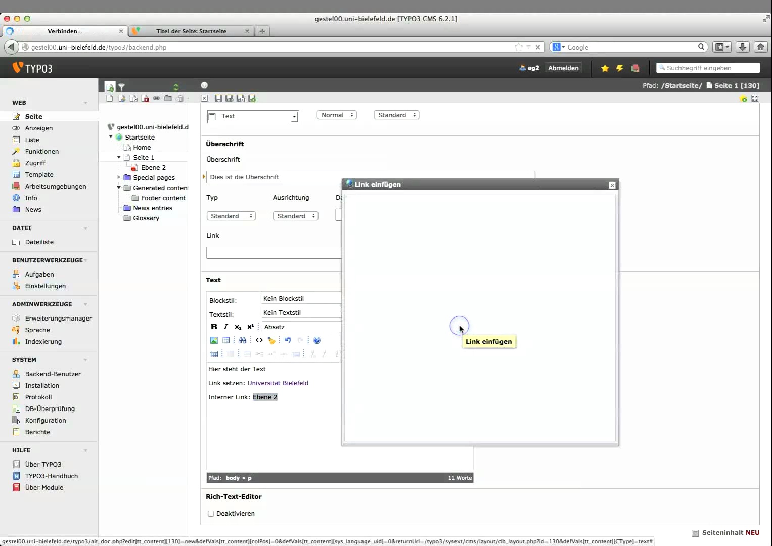 Dailymotion Video: (1) Grundlagen der Arbeit mit TYPO3