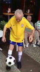 Old man with great football skills