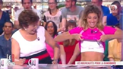 Une chroniqueuse du "Grand 8" se présente en soutien-gorge de sport...