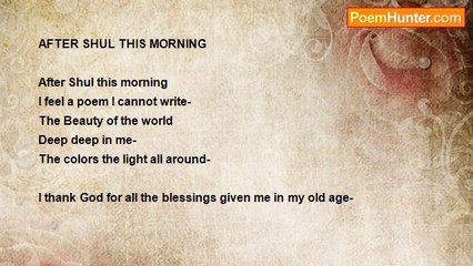 Shalom Freedman - After Shul This Morning
