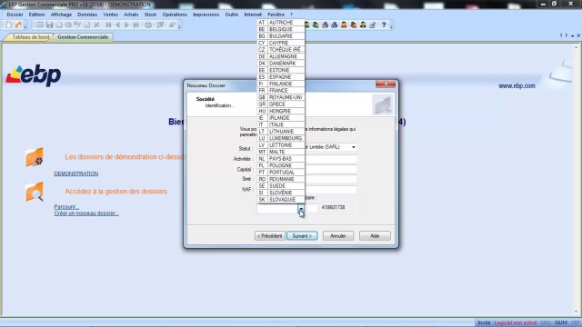 EBP Gestion Commerciale V18 : Assistant creation du dossier