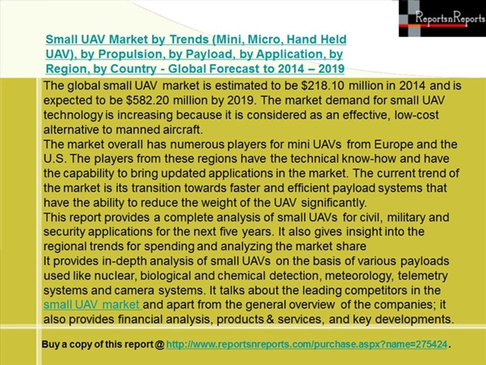 Small UAV Market 2019 by Trends (Mini, Micro, Hand Held UAV)