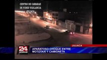 VIDEO: cámaras de seguridad registran espectacular choque vehicular en Juliaca