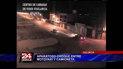 VIDEO: cámaras de seguridad registran espectacular choque vehicular en Juliaca
