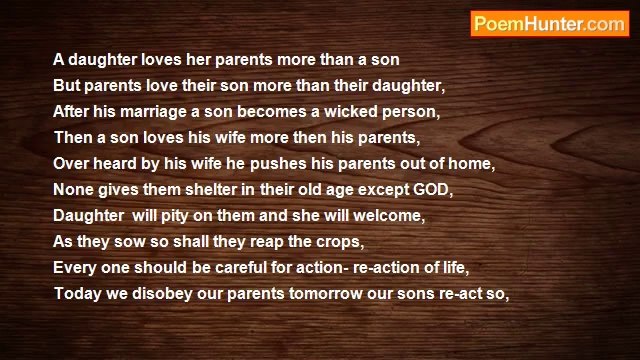 Mazid S Kazi , INDIA - A daughter loves her parents more than a son