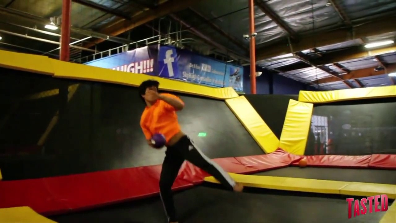 Trampoline Dodgeball Tastes Like Chicken! - WWYET? Challenge