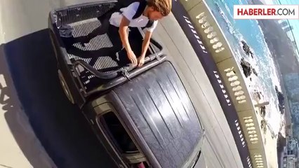 Çılgın Genç, Köprüde Süratli Arabadan Base Jumping Yaptı