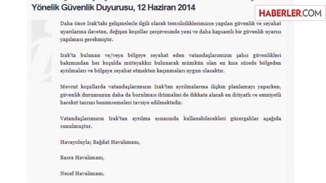 Dışişleri Bakanlığı'ndan Irak Çağrısı: Bölgeyi Terk Edin