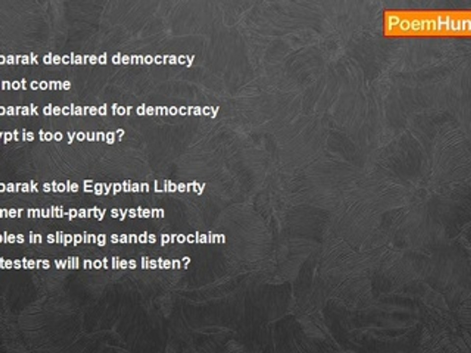 Terence George Craddock (Spectral Images and Images Of Light) - Mubarak Declared Democracy Cannot Come