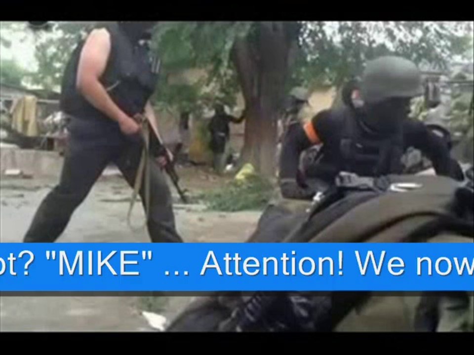 Attack of punitive battalion "AZOV" in Mariupol under leadership of FOREIGN English speaking MERCENARIES on the building of home guard of Donetsk People's Republic (2014.13.06)