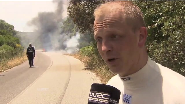 Hirvonen´s burning WRC car - SS03 Rally Italia Sardegna 2014