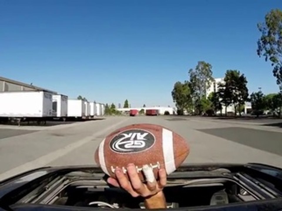 So impressive Football Trick Shot - car Moonroof trickshots!
