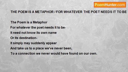 Shalom Freedman - The Poem Is A Metaphor/ For Whatever The Poet Needs It To Be