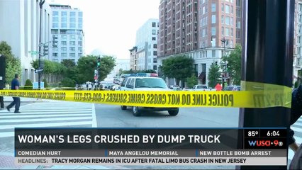 Woman in critical condition after being hit by dump truck in DC.