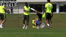 World Cup 2014 - Brazilian Players Take Turns To Karate Kick Neymar