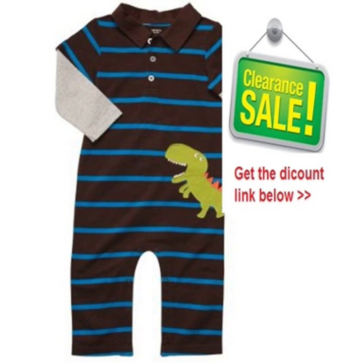 Best Deals Carter's Boys Brown Striped Dinosaur Long Sleeve Polo Jumpsuit Review