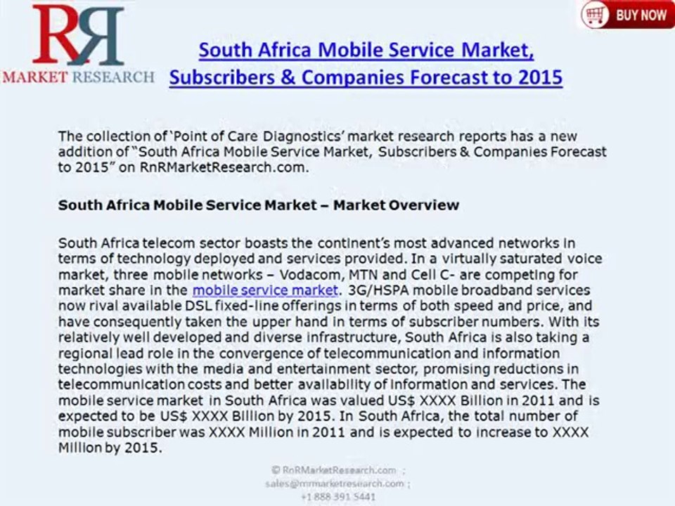 Mobile Service Industry in South Africa, Subscribers and Companies Forecasts 2015