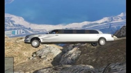 GTA V BIG JUMP MUNTAIN LIMO STRETCH STUNT CRASH ACCIDENT