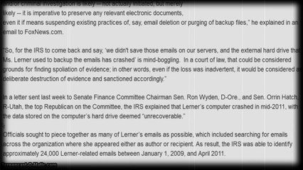 IRS loses 2 Years of Email's in Targeting Scandal! Cover-up!