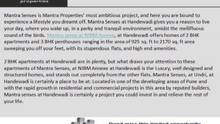 2 BHK Flats for Sale in Mantra Senses Handewadi Pune