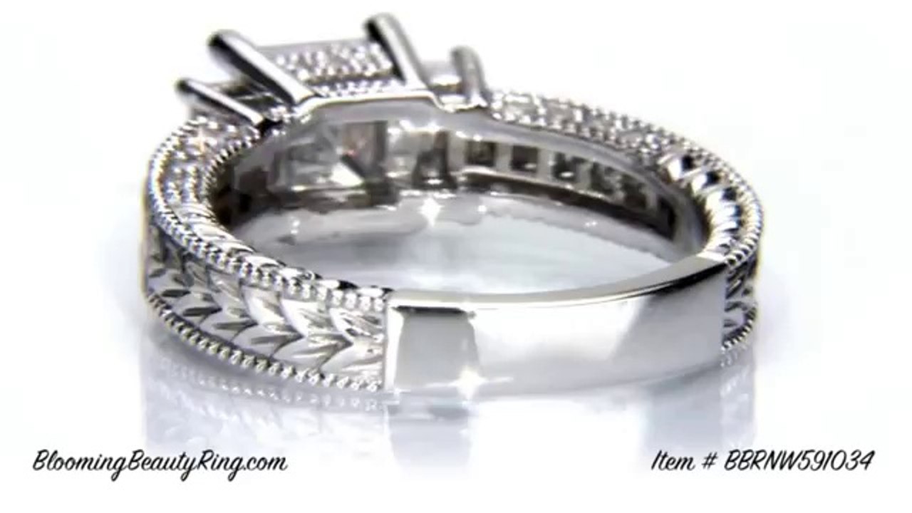 NEW BLOOMING RINGS Vintage Style Princess Cut Engagement Ring With Invisible Set Princess Diamonds