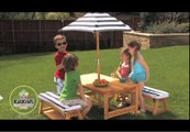 Kidkraft Outdoor Table And Bench Set With Cushions And Umbrella