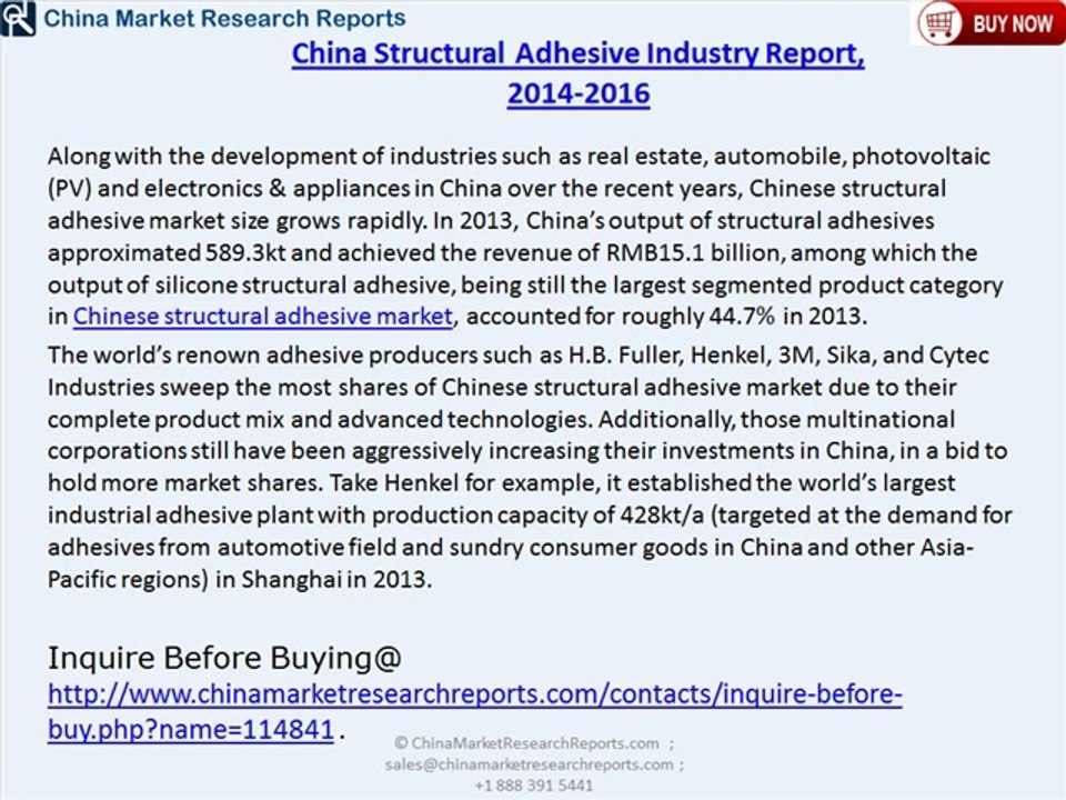 China Structural Adhesive Industry Forecasts to 2016