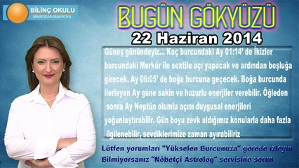 KOÇ Burcu, GÜNLÜK Astroloji Yorumu, 22 HAZİRAN 2014, Astrolog DEMET BALTACI Bilinç Okulu
