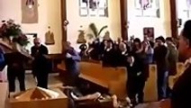That awkward moment when you smash a saint's statue in church