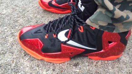 nike lebron 11 xi away miami heat bred  on feet