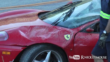 Brutal- Ferrari Crashes & Tumbles Down Steep Enbankment