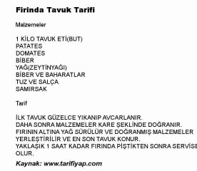 Firinda Tavuk Tarifi