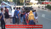 Çocukların taşladığı cipteki gelin ve damat ölümden döndü