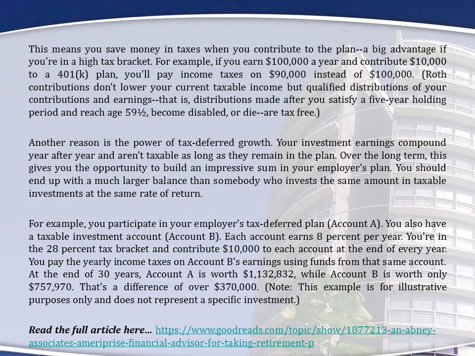 An Abney Associates Ameriprise Financial Advisor for Taking Retirement Plans