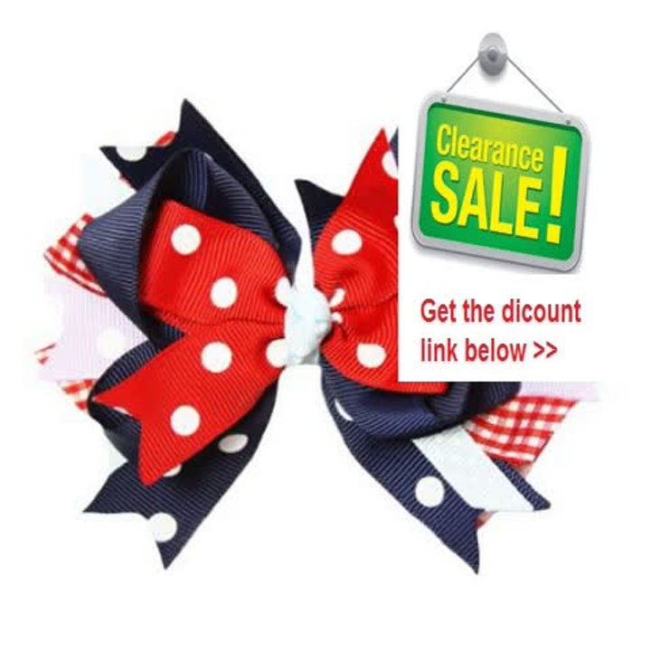 Cheap Deals 4.5' Red/Navy/White 4th of July Polka Dots and Grosgrain Patriotic Hair Bow Review